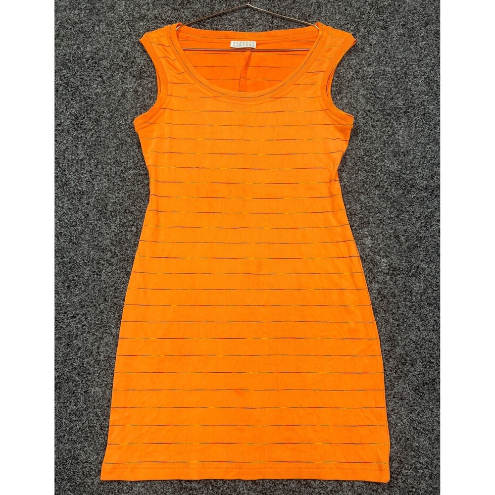 Barneys New York Dress Womens XS Orange Striped Ribbed Knit Sleeveless Mini SEO